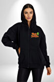 Uzaylı Yabancılarla Konuşma Erkek Kadın Siyah Fermuarlı Baskılı Hırka Sweatshirt