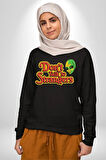 Uzaylı Yabancılarla Konuşma Erkek Kadın Unisex Dijital Baskılı Siyah Sweatshirt
