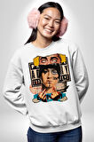 Pop Kültür Eminem Kuyu Erkek Kadın Unisex Dijital Baskılı Beyaz Sweatshirt
