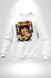 Pop Kültür Eminem Kuyu Erkek Kadın Unisex Dijital Baskılı Beyaz Sweatshirt