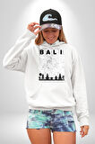 Bali Endonezya Erkek Kadın Beyaz Dijital Baskılı Kapüşonlu Sweatshirt Hoodie