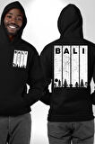 Bali Endonezya Erkek Kadın Siyah Ön Sırt Baskılı Kapüşonlu Sweatshirt Hoodie