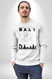 Bali Endonezya Erkek Kadın Unisex Dijital Baskılı Beyaz Sweatshirt