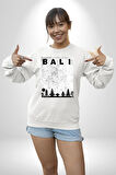 Bali Endonezya Erkek Kadın Unisex Dijital Baskılı Beyaz Sweatshirt
