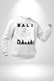 Bali Endonezya Erkek Kadın Unisex Dijital Baskılı Beyaz Sweatshirt