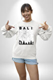 Bali Endonezya Erkek Kadın Unisex Dijital Baskılı Beyaz Sweatshirt