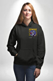 Roket Ata Binen Astronot Erkek Kadın Siyah Ön Sırt Baskılı Kapüşonlu Sweatshirt Hoodie
