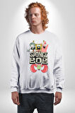 SpongeBob Karepantolon Karikatür Tasarımı Erkek Kadın Unisex Dijital Baskılı Beyaz Sweatshirt