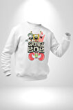 SpongeBob Karepantolon Karikatür Tasarımı Erkek Kadın Unisex Dijital Baskılı Beyaz Sweatshirt