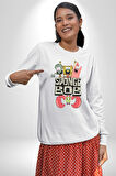 SpongeBob Karepantolon Karikatür Tasarımı Erkek Kadın Unisex Dijital Baskılı Beyaz Sweatshirt