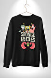 SpongeBob Karepantolon Karikatür Tasarımı Erkek Kadın Unisex Dijital Baskılı Siyah Sweatshirt