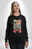 SpongeBob Karepantolon Karikatür Tasarımı Erkek Kadın Unisex Dijital Baskılı Siyah Sweatshirt