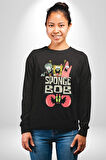 SpongeBob Karepantolon Karikatür Tasarımı Erkek Kadın Unisex Dijital Baskılı Siyah Sweatshirt