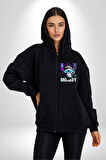 Kötü Maymun Güneş Gözlüklü Erkek Kadın Siyah Fermuarlı Baskılı Hırka Sweatshirt