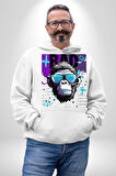 Kötü Maymun Güneş Gözlüklü Erkek Kadın Beyaz Dijital Baskılı Kapüşonlu Sweatshirt Hoodie