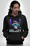 Kötü Maymun Güneş Gözlüklü Erkek Kadın Siyah Dijital Baskılı Kapüşonlu Sweatshirt Hoodie