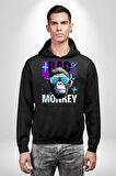 Kötü Maymun Güneş Gözlüklü Erkek Kadın Siyah Dijital Baskılı Kapüşonlu Sweatshirt Hoodie