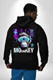 Kötü Maymun Güneş Gözlüklü Erkek Kadın Siyah Ön Sırt Baskılı Kapüşonlu Sweatshirt Hoodie