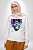Kötü Maymun Güneş Gözlüklü Erkek Kadın Unisex Dijital Baskılı Beyaz Sweatshirt