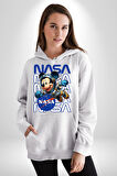 NASA Astronot Mickey Eğlenceli Tasarım Erkek Kadın Beyaz Dijital Baskılı Kapüşonlu Sweatshirt Hoodie