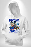 NASA Astronot Mickey Eğlenceli Tasarım Erkek Kadın Beyaz Dijital Baskılı Kapüşonlu Sweatshirt Hoodie