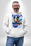 NASA Astronot Mickey Eğlenceli Tasarım Erkek Kadın Beyaz Dijital Baskılı Kapüşonlu Sweatshirt Hoodie