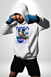 NASA Astronot Mickey Eğlenceli Tasarım Erkek Kadın Beyaz Dijital Baskılı Kapüşonlu Sweatshirt Hoodie