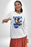 NASA Astronot Mickey Eğlenceli Tasarım Erkek Kadın Unisex Dijital Baskılı Beyaz Sweatshirt