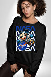 NASA Astronot Mickey Eğlenceli Tasarım Erkek Kadın Unisex Dijital Baskılı Siyah Sweatshirt