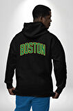 Boston Erkek Kadın Siyah Ön Sırt Baskılı Kapüşonlu Sweatshirt Hoodie
