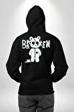 Kırık Kalp Ayı Erkek Kadın Siyah Ön Sırt Baskılı Kapüşonlu Sweatshirt Hoodie