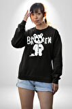 Kırık Kalp Ayı Erkek Kadın Unisex Dijital Baskılı Siyah Sweatshirt