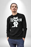 Kırık Kalp Ayı Erkek Kadın Unisex Dijital Baskılı Siyah Sweatshirt