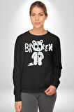 Kırık Kalp Ayı Erkek Kadın Unisex Dijital Baskılı Siyah Sweatshirt