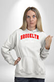 Brooklyn Kırmızı Erkek Kadın Beyaz Dijital Baskılı Kapüşonlu Sweatshirt Hoodie