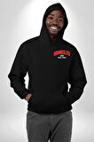 Brooklyn Kırmızı Erkek Kadın Siyah Ön Sırt Baskılı Kapüşonlu Sweatshirt Hoodie