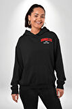 Brooklyn Kırmızı Erkek Kadın Siyah Ön Sırt Baskılı Kapüşonlu Sweatshirt Hoodie