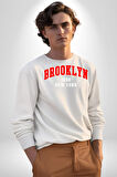 Brooklyn Kırmızı Erkek Kadın Unisex Dijital Baskılı Beyaz Sweatshirt