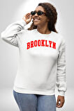 Brooklyn Kırmızı Erkek Kadın Unisex Dijital Baskılı Beyaz Sweatshirt