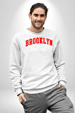 Brooklyn Kırmızı Erkek Kadın Unisex Dijital Baskılı Beyaz Sweatshirt