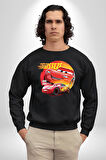 Lightning McQueen Yarışçı Araba Tasarımı Erkek Kadın Unisex Dijital Baskılı Siyah Sweatshirt