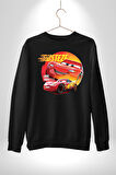 Lightning McQueen Yarışçı Araba Tasarımı Erkek Kadın Unisex Dijital Baskılı Siyah Sweatshirt