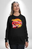Lightning McQueen Yarışçı Araba Tasarımı Erkek Kadın Unisex Dijital Baskılı Siyah Sweatshirt