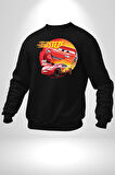 Lightning McQueen Yarışçı Araba Tasarımı Erkek Kadın Unisex Dijital Baskılı Siyah Sweatshirt