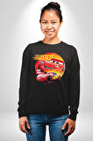 Lightning McQueen Yarışçı Araba Tasarımı Erkek Kadın Unisex Dijital Baskılı Siyah Sweatshirt
