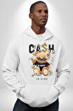 Nakit Dolar Kralı Ayıcık Sokak Stili Erkek Kadın Beyaz Dijital Baskılı Kapüşonlu Sweatshirt Hoodie
