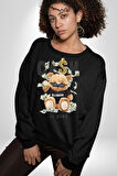 Nakit Dolar Kralı Ayıcık Sokak Stili Erkek Kadın Unisex Dijital Baskılı Siyah Sweatshirt