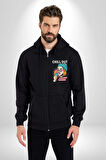 Sakin Ol Tüm Sorunlar Çözüldü Dondurma İle Erkek Kadın Siyah Fermuarlı Baskılı Hırka Sweatshirt