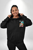 Sakin Ol Tüm Sorunlar Çözüldü Dondurma İle Erkek Kadın Siyah Ön Sırt Baskılı Kapüşonlu Sweatshirt Hoodie