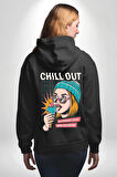 Sakin Ol Tüm Sorunlar Çözüldü Dondurma İle Erkek Kadın Siyah Ön Sırt Baskılı Kapüşonlu Sweatshirt Hoodie